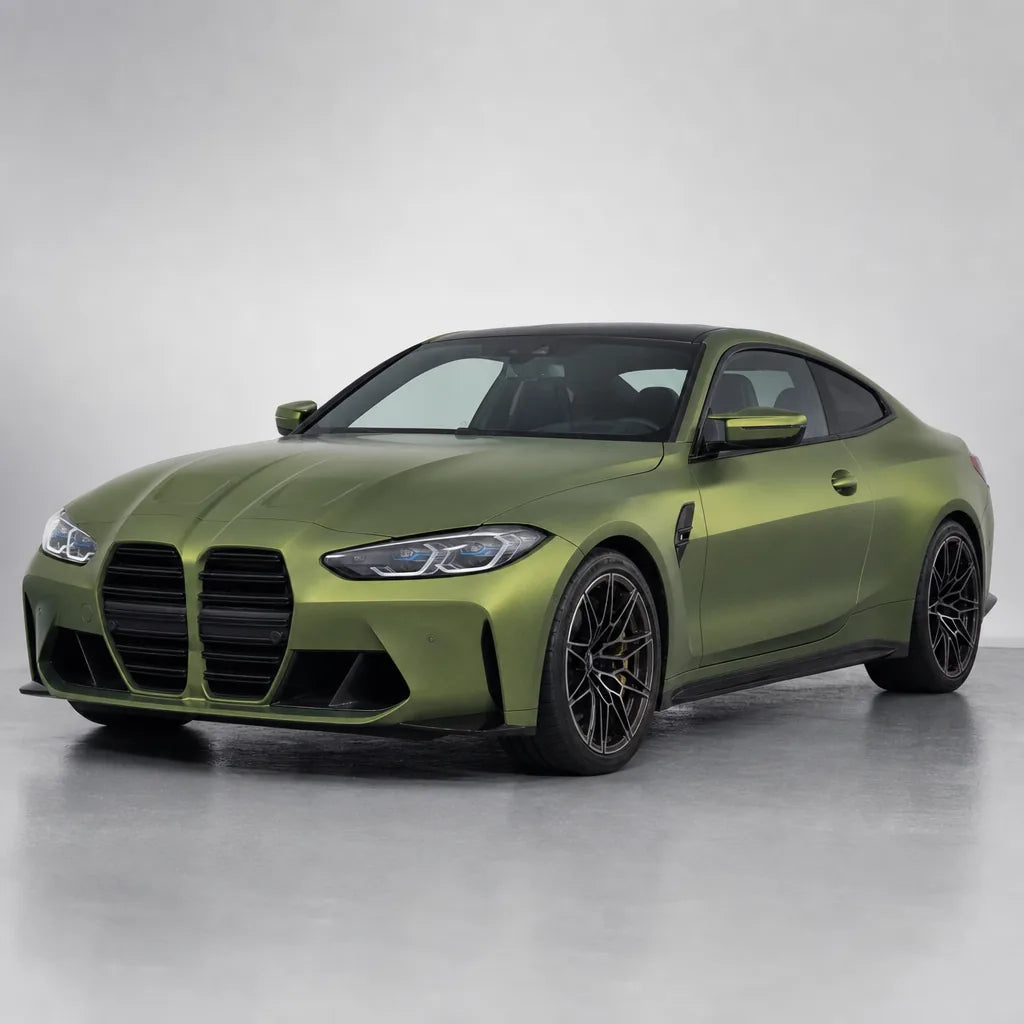 Metallic Green Tea matte colored PPF wrapped on a BMW M4 | Veloro