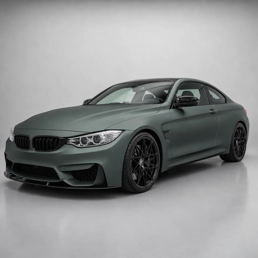 Metallic Satin Mystical Green matte colored PPF wrapped on a BMW M4 | Veloro