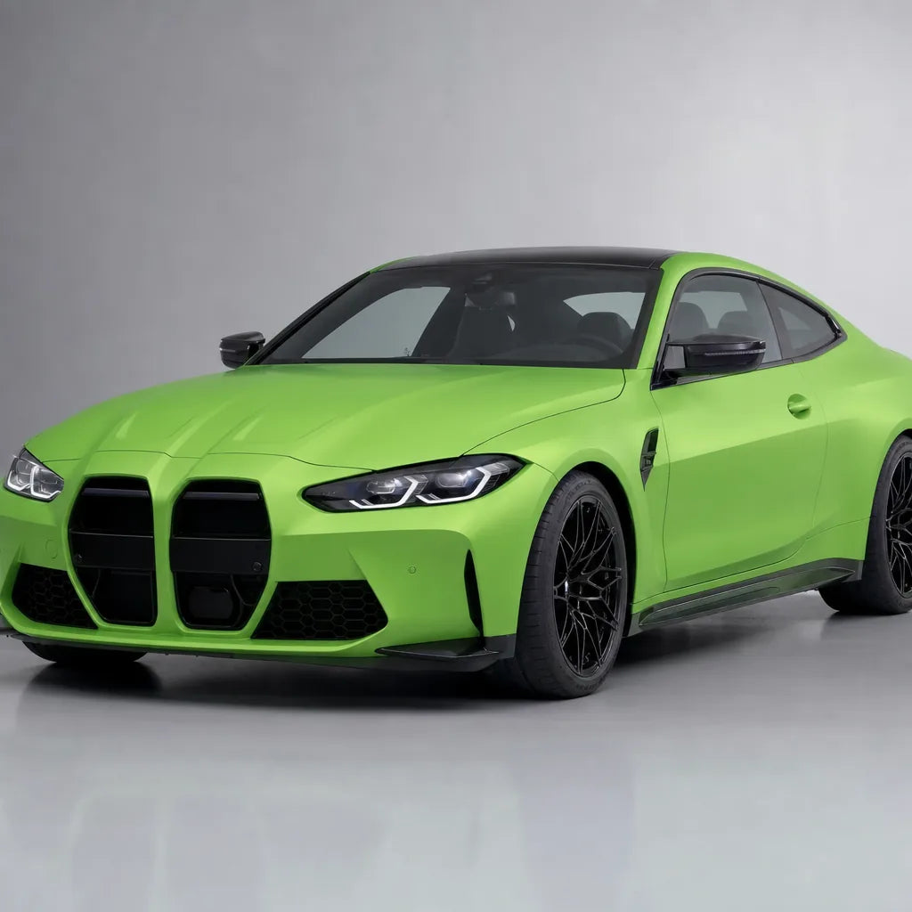Metallic STO Gold Green matte colored PPF wrapped on a BMW M4 | Veloro