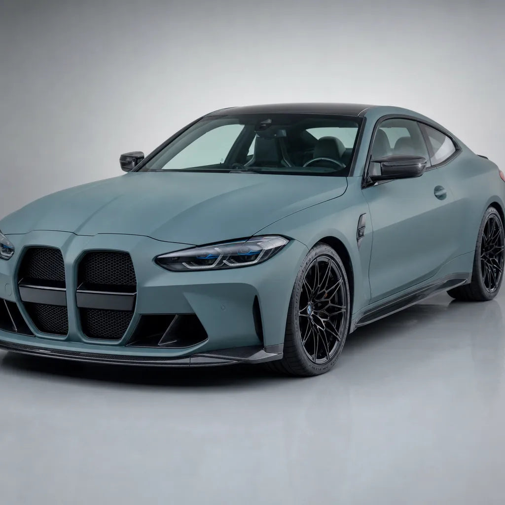 Metallic Titanium matte colored PPF wrapped on a BMW M4 | Veloro