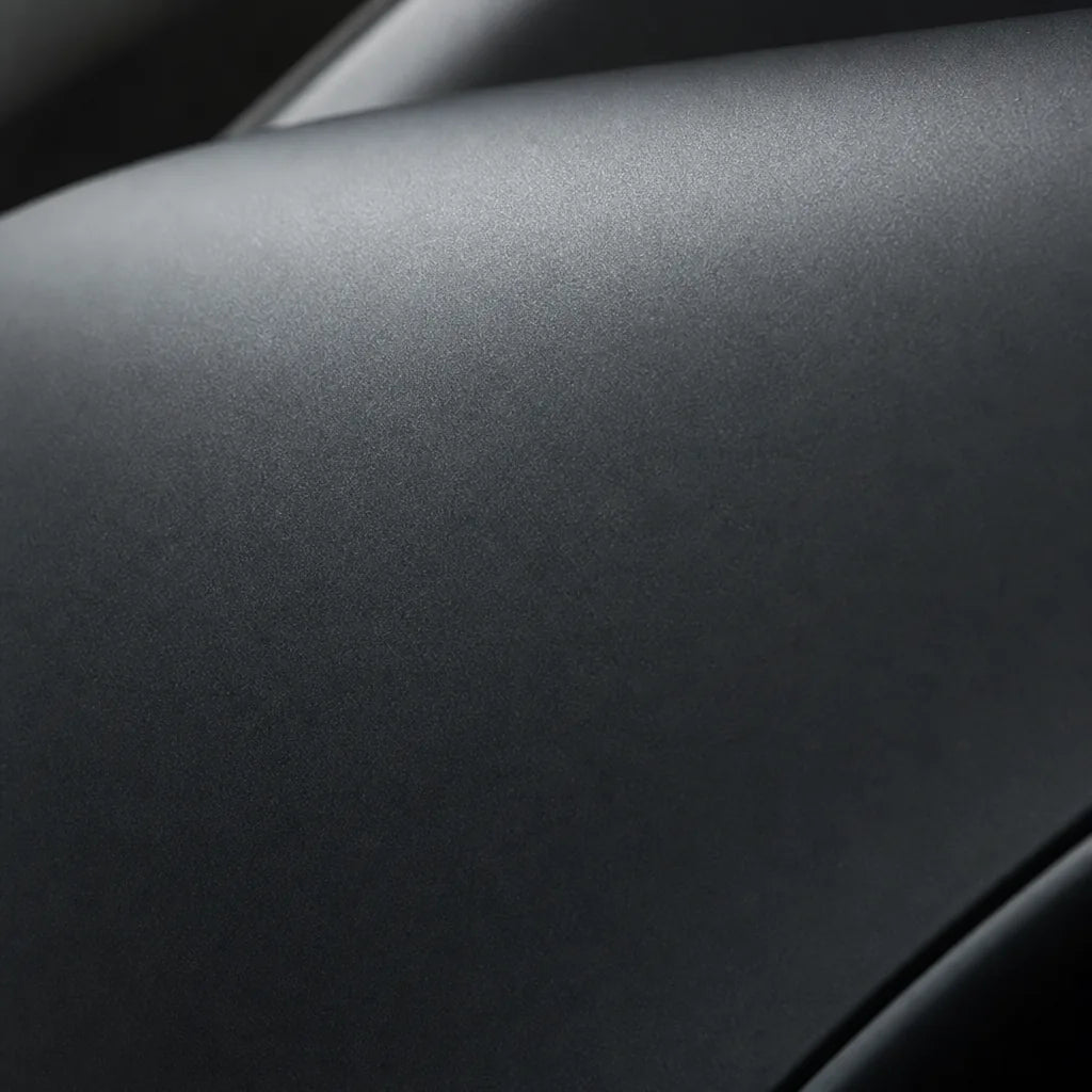 Close-up of Midnight Black matte colored PPF surface texture | Veloro