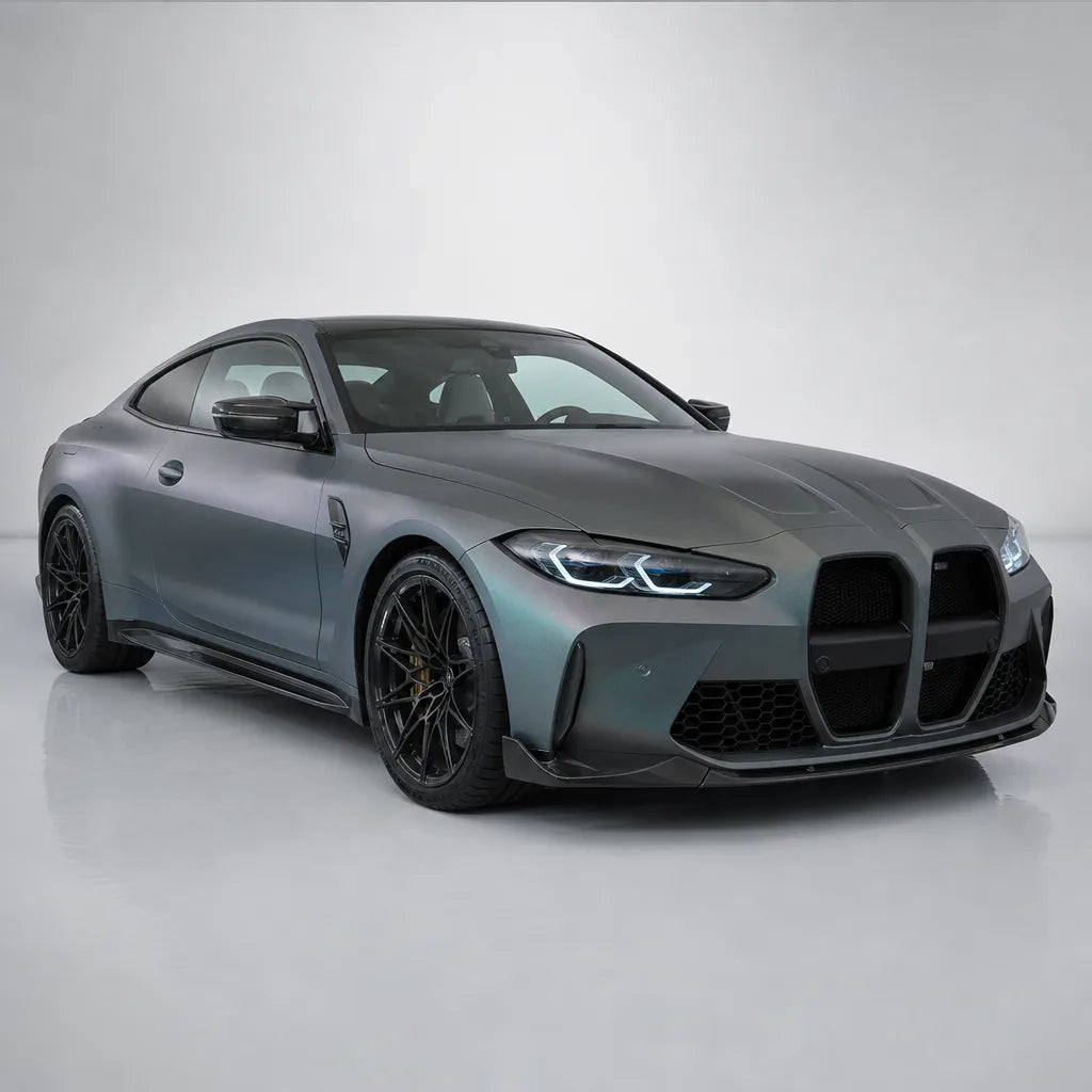 Rainbow Laser Light Grey matte colored PPF wrapped on a BMW M4 | Veloro