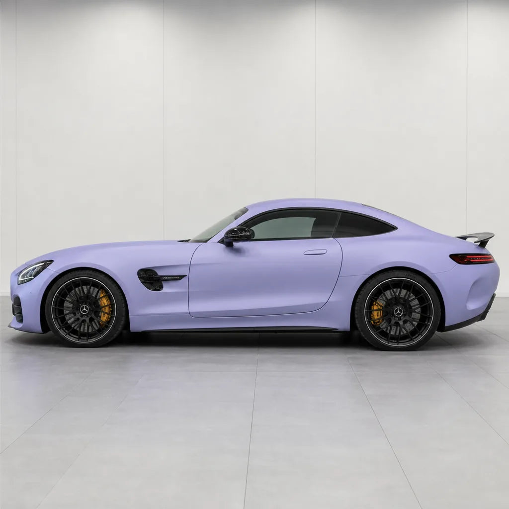 Shell Starry Sky matte colored PPF wrapped on a Mercedes-AMG GT side profile | Veloro