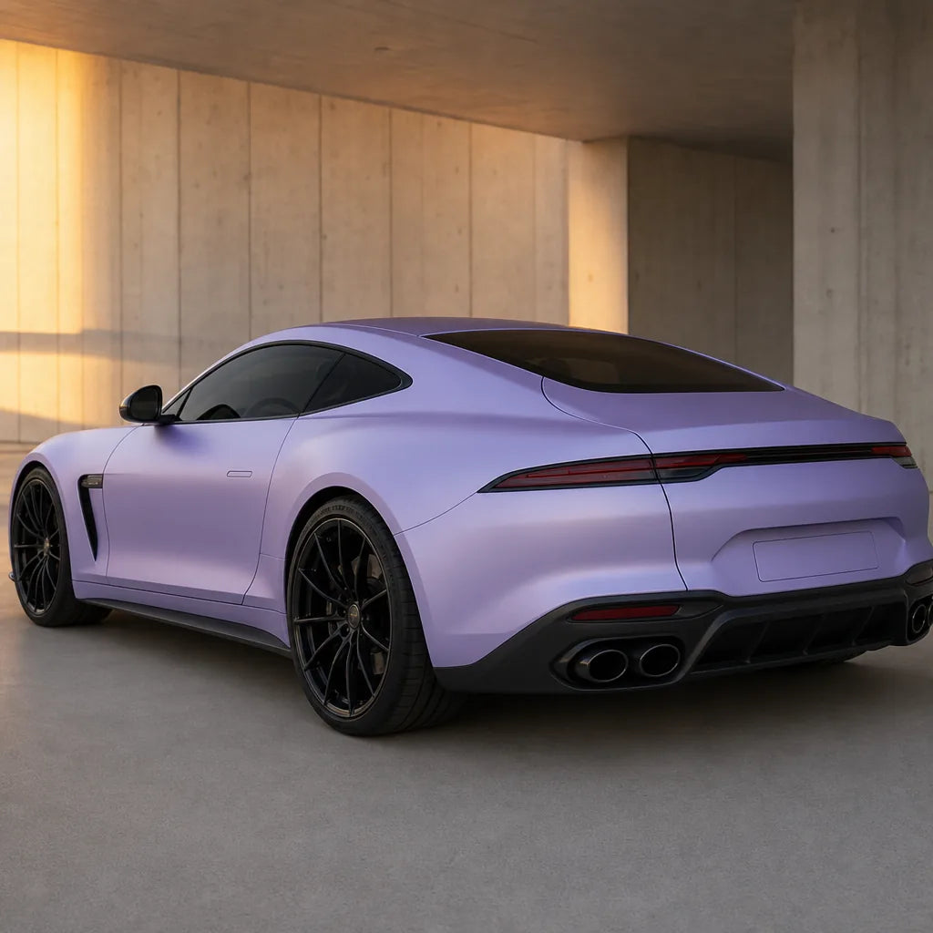 Luxury car wrapped in Shell Starry Sky matte colored PPF at golden hour | Veloro