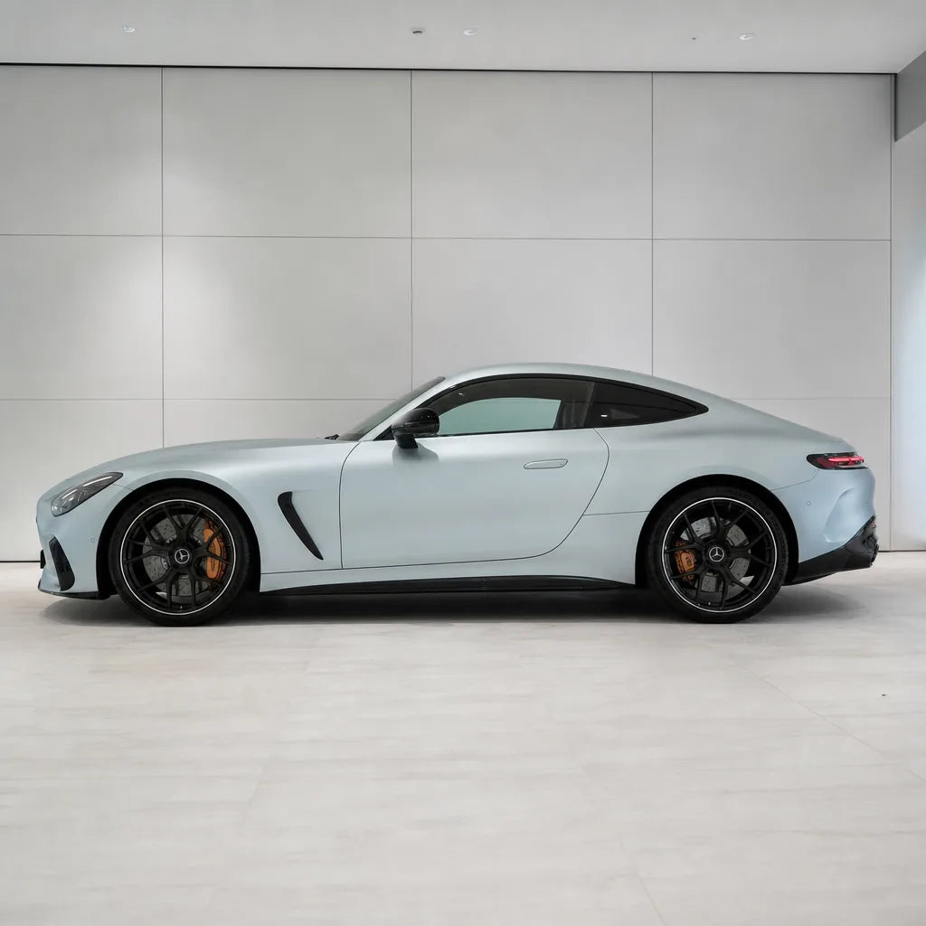 Silver Carbon Fiber matte colored PPF wrapped on a Mercedes-AMG GT side profile | Veloro