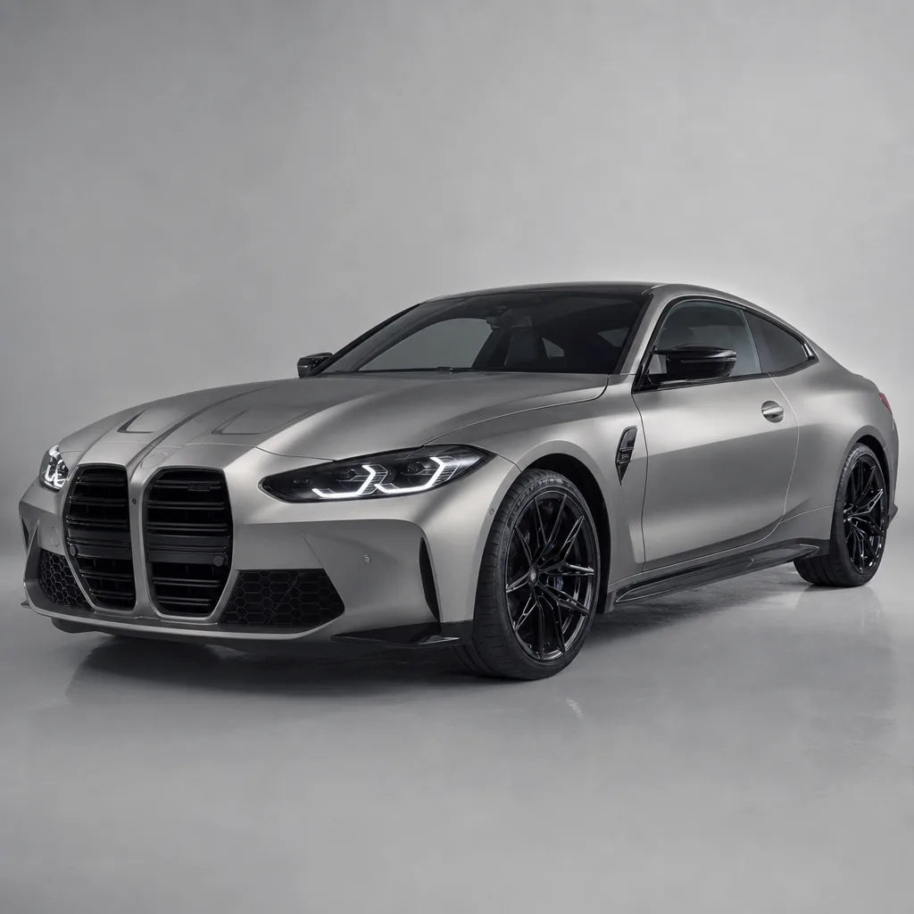 Aluminum Silver satin colored PPF wrapped on a BMW M4 | Veloro