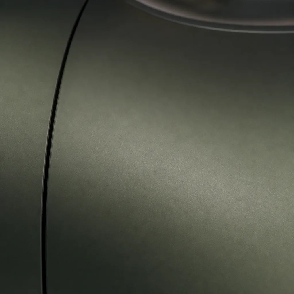 Close-up of Ceramics Military Green satin colored PPF surface texture | Veloro