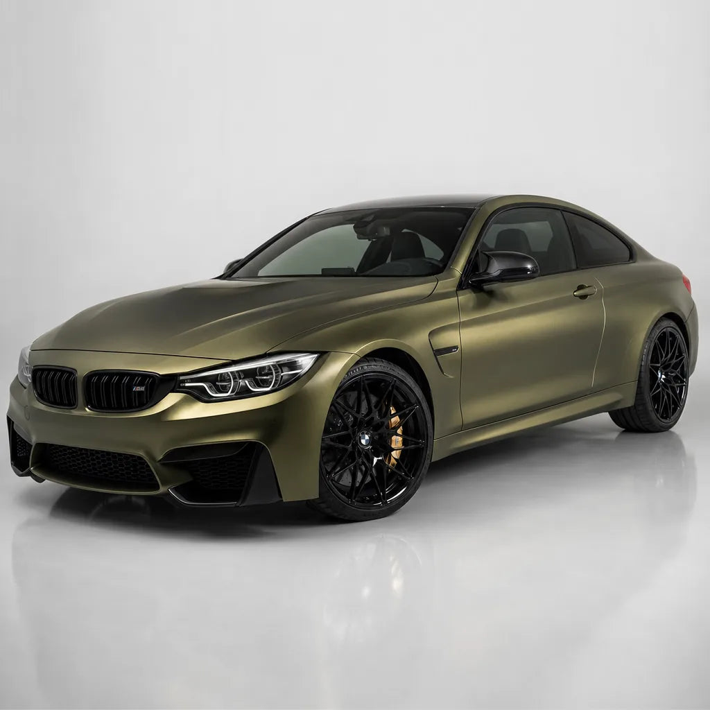 Gold Green satin colored PPF wrapped on a BMW M4 | Veloro