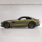 Gold Green satin colored PPF wrapped on a Mercedes-AMG GT side profile | Veloro