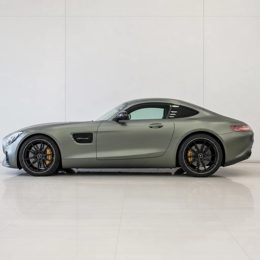 Liquid Metallic Bronze satin colored PPF wrapped on a Mercedes-AMG GT side profile | Veloro