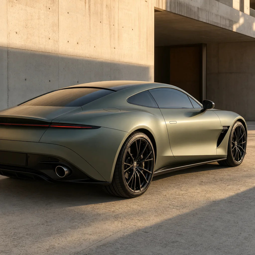 Luxury car wrapped in Liquid Metallic Bronze satin colored PPF at golden hour | Veloro