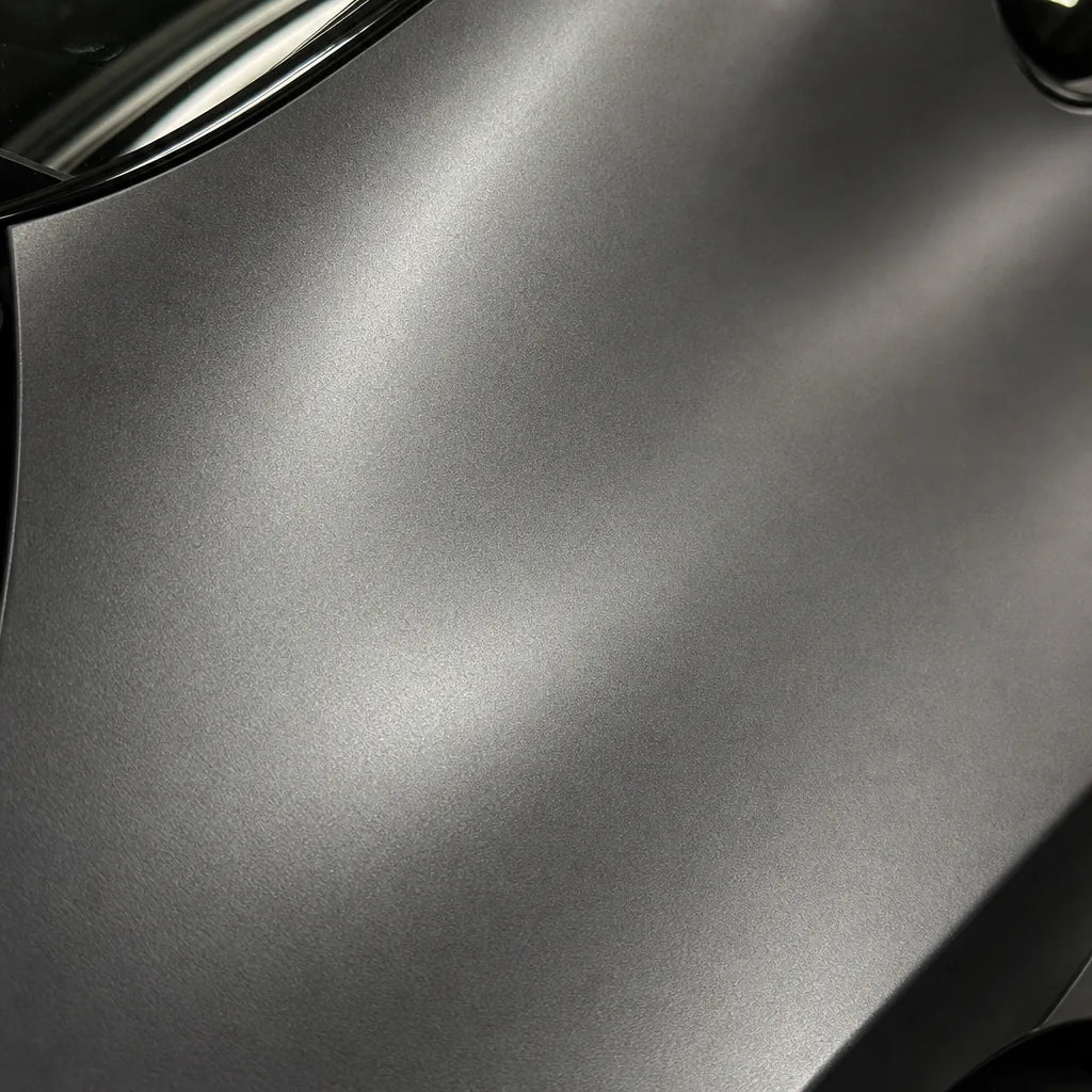 Close-up of Liquid Metallic Silver satin colored PPF surface texture | Veloro