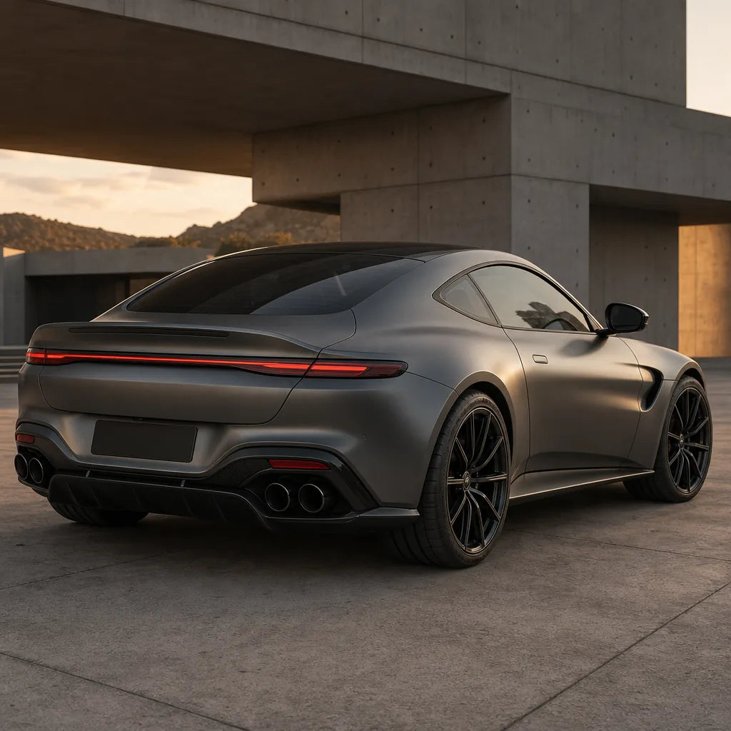 Luxury car wrapped in Liquid Metallic Silver satin colored PPF at golden hour | Veloro