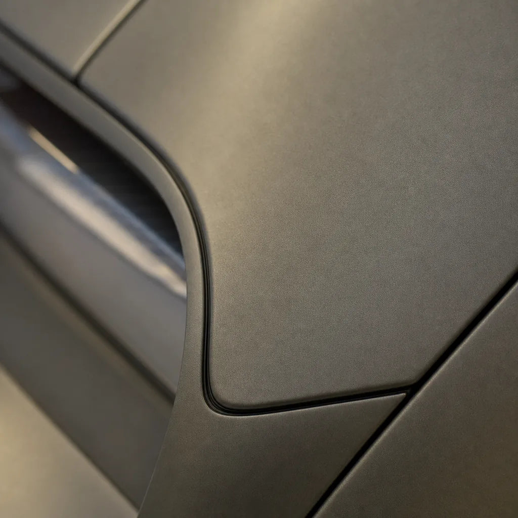 Close-up of Metallic DBX Purple satin colored PPF surface texture | Veloro