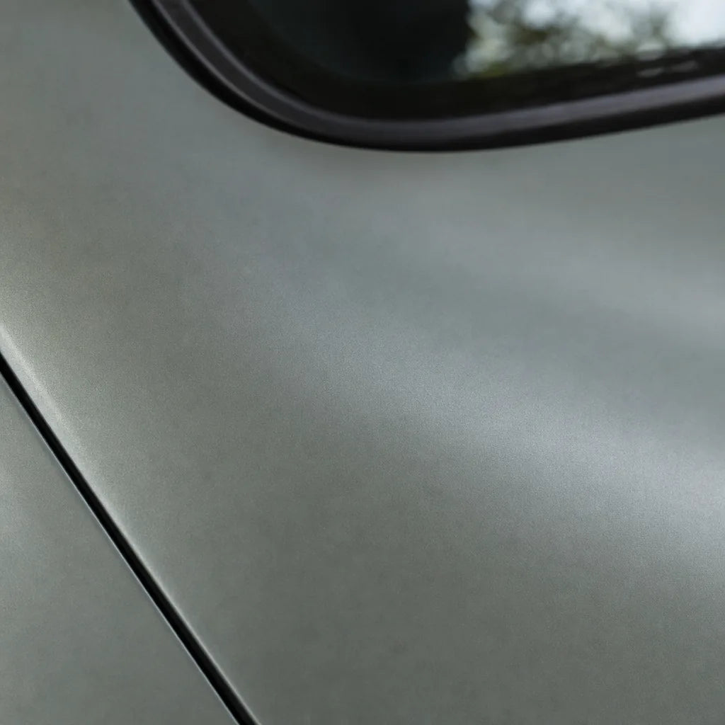 Close-up of Nardo Grey satin colored PPF surface texture | Veloro