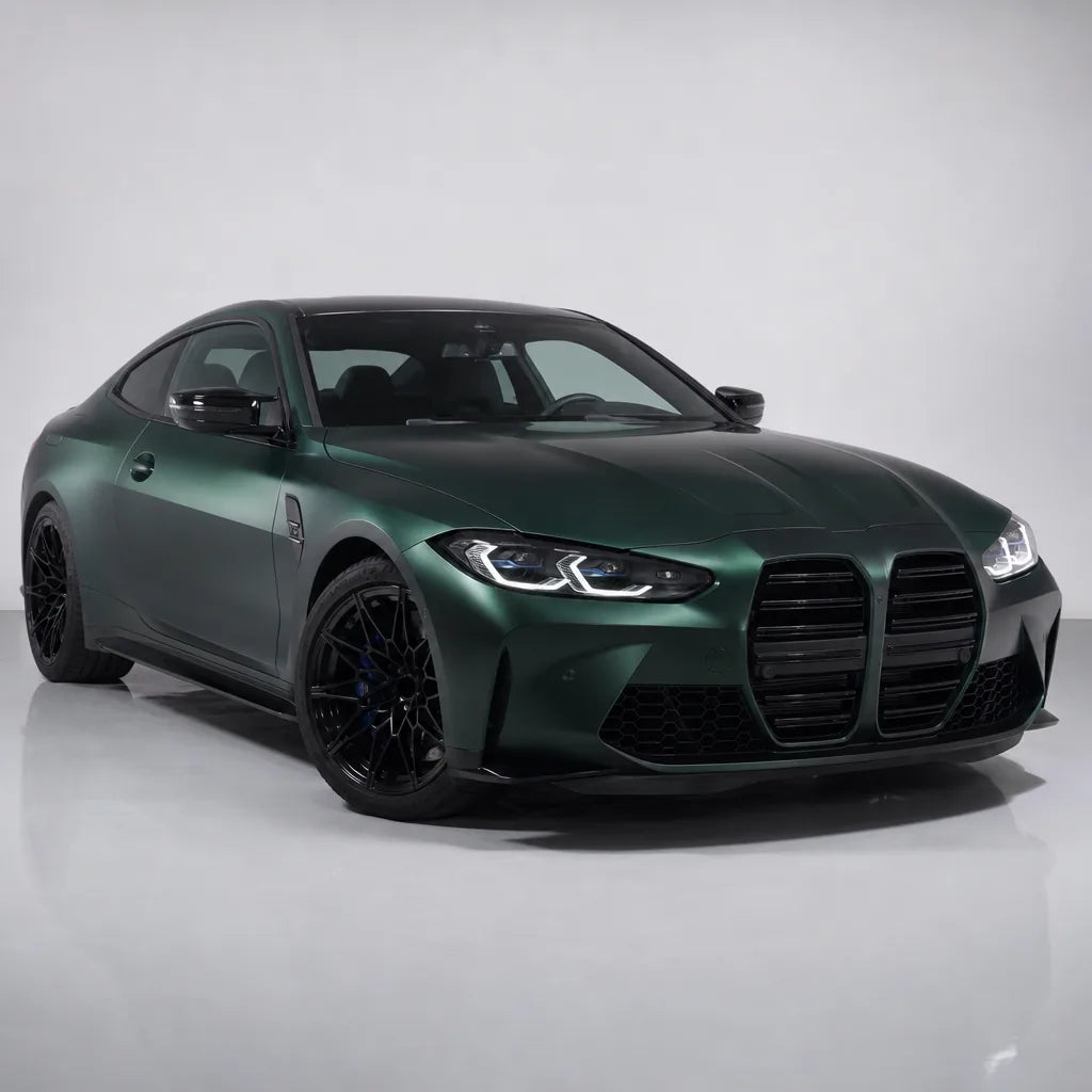 Olive Green satin colored PPF wrapped on a BMW M4 | Veloro