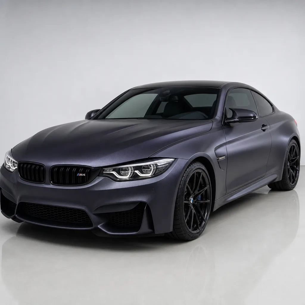 Racing Blue satin colored PPF wrapped on a BMW M4 | Veloro