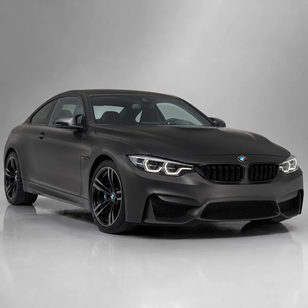 Stealth Black satin colored PPF wrapped on a BMW M4 | Veloro