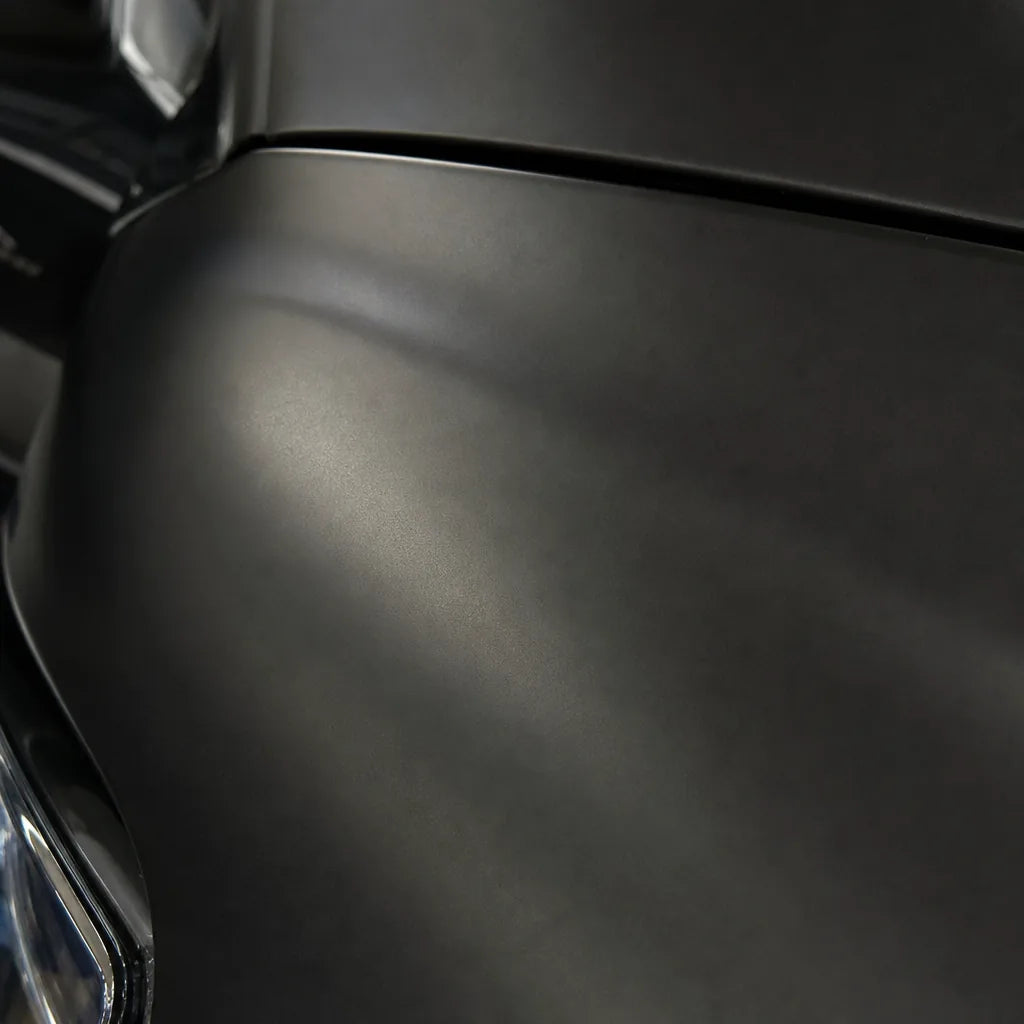 Close-up of Stealth Black satin colored PPF surface texture | Veloro