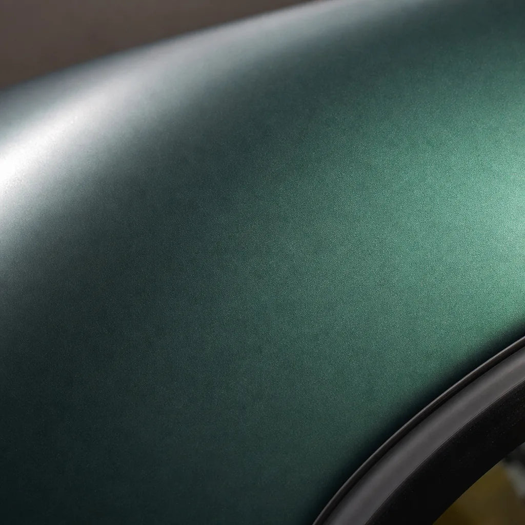 Close-up of Venom Green satin colored PPF surface texture | Veloro
