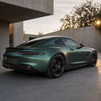 Luxury car wrapped in Venom Green satin colored PPF at golden hour | Veloro