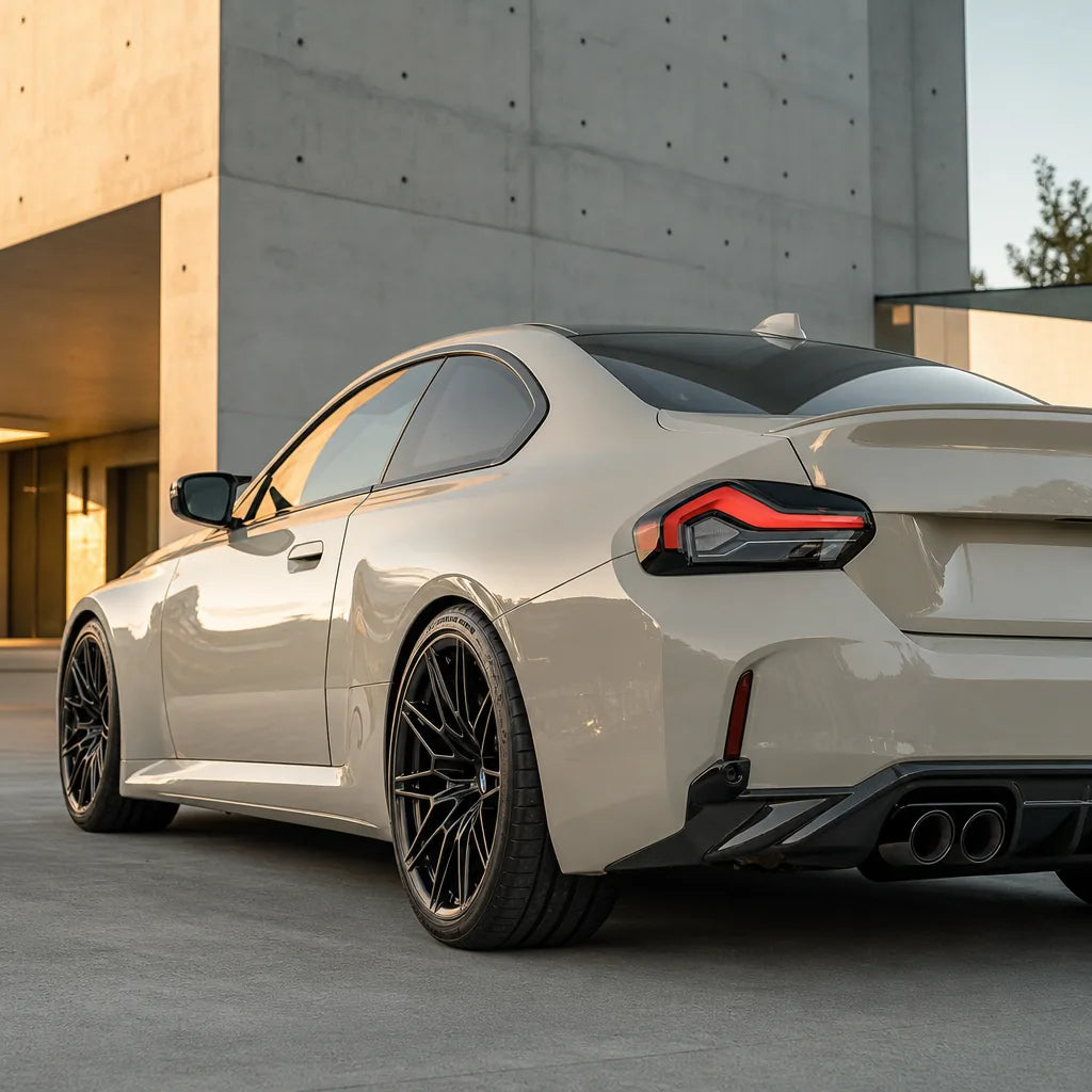 Luxury car wrapped in Super Jade White Color PPF gloss colored PPF at golden hour | Veloro