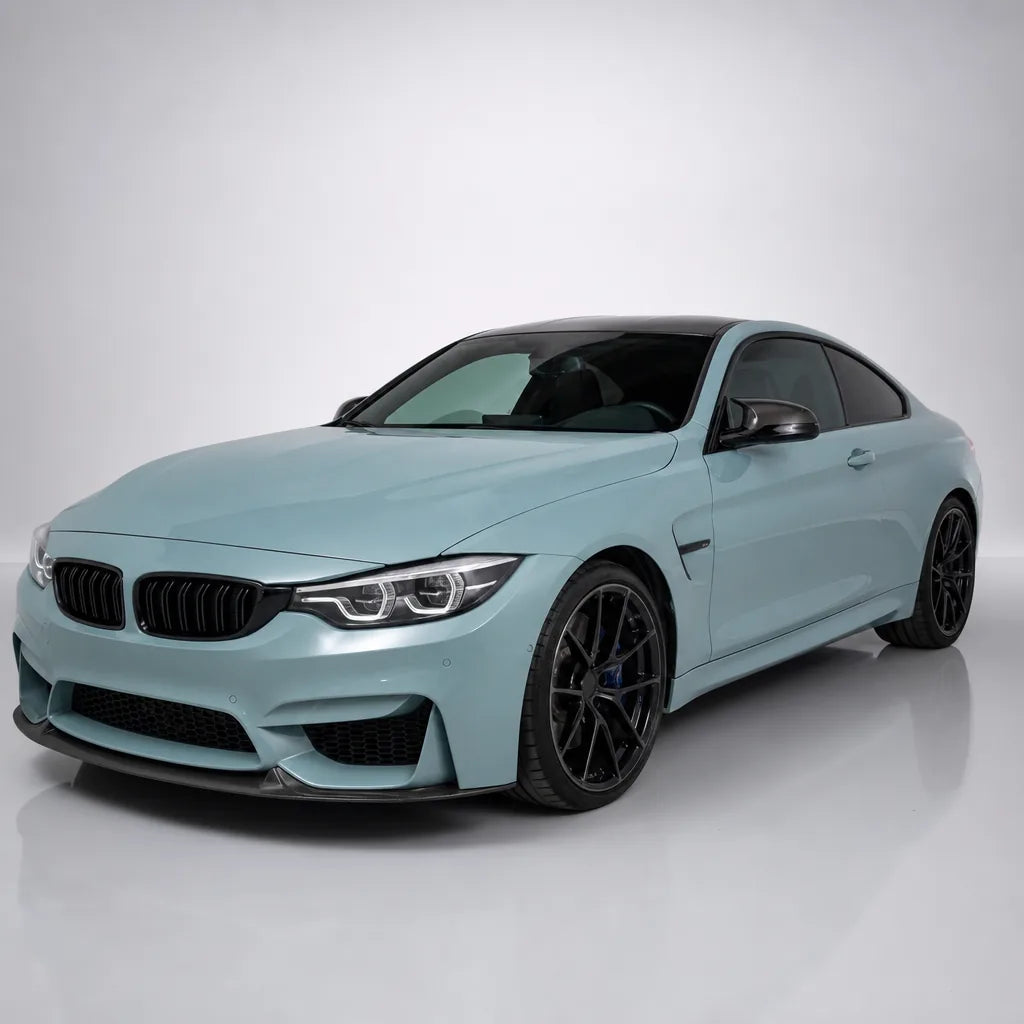 Ultimate Flat Battleship Grey gloss colored PPF wrapped on a BMW M4 | Veloro
