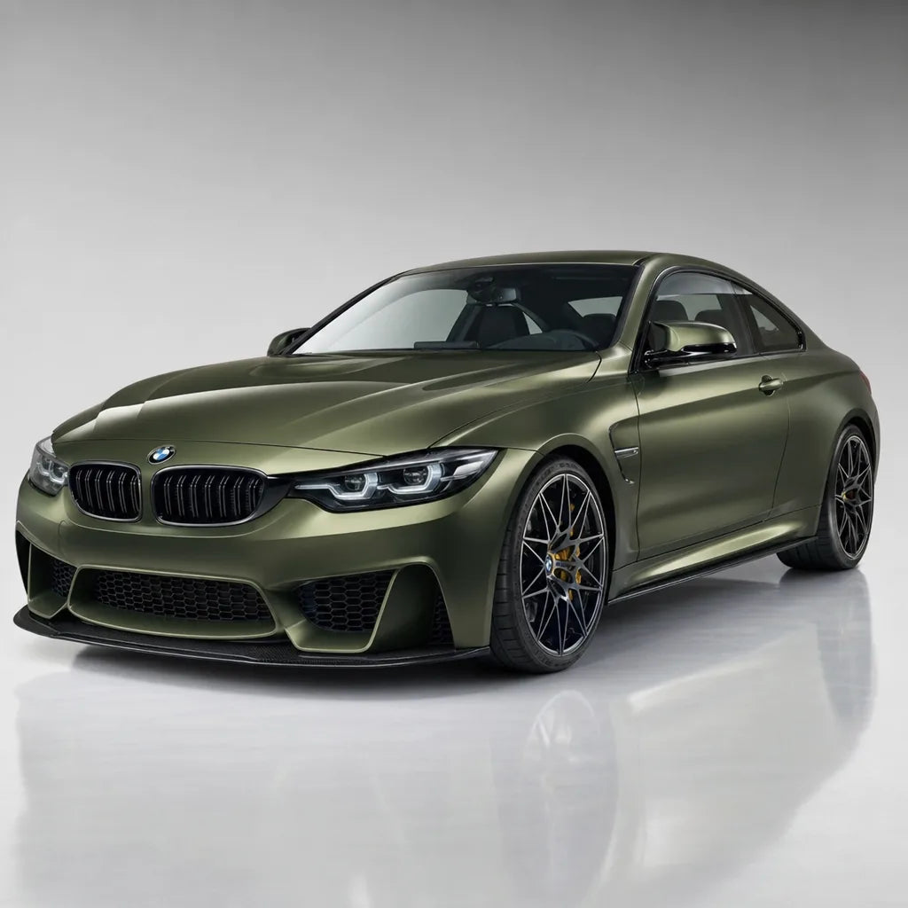 Ultimate Flat Liquid Military Green gloss colored PPF wrapped on a BMW M4 | Veloro