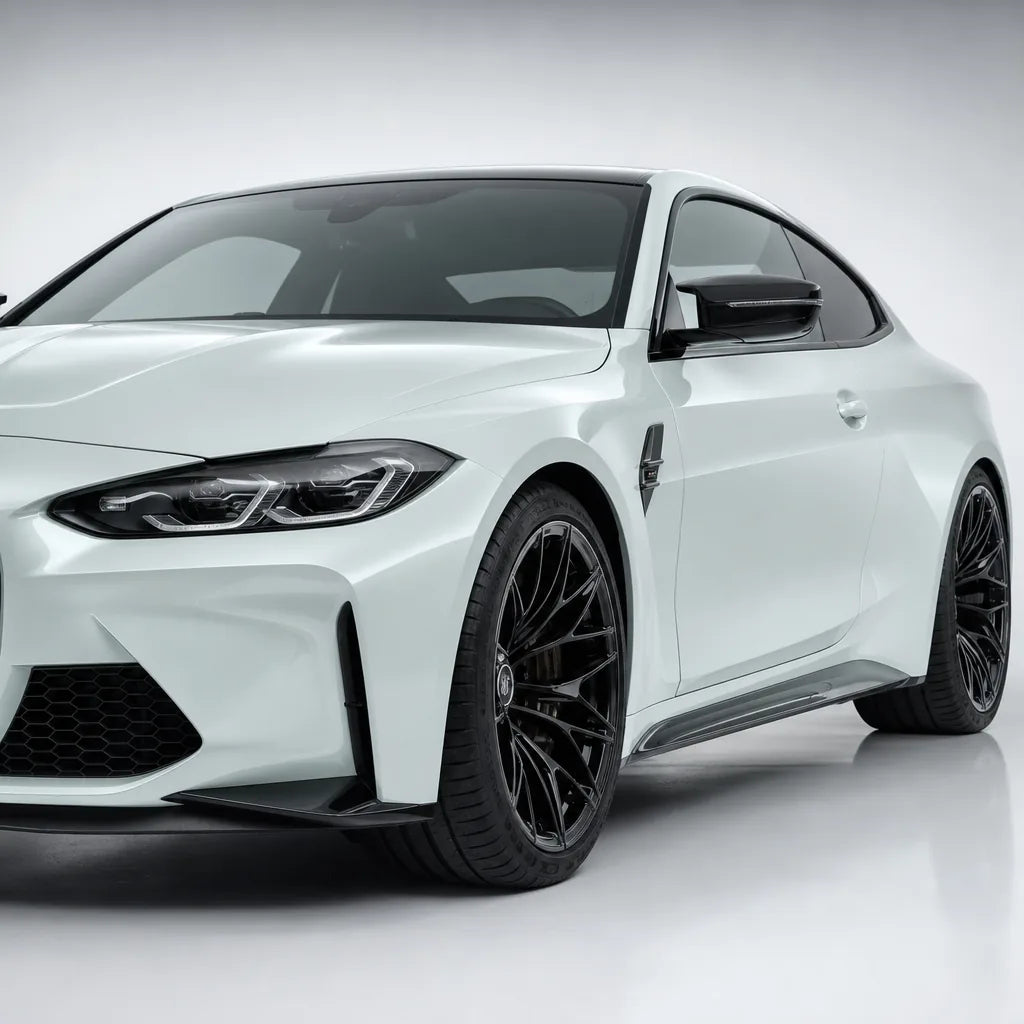 Ultimate Flat Mineral White gloss colored PPF wrapped on a BMW M4 | Veloro
