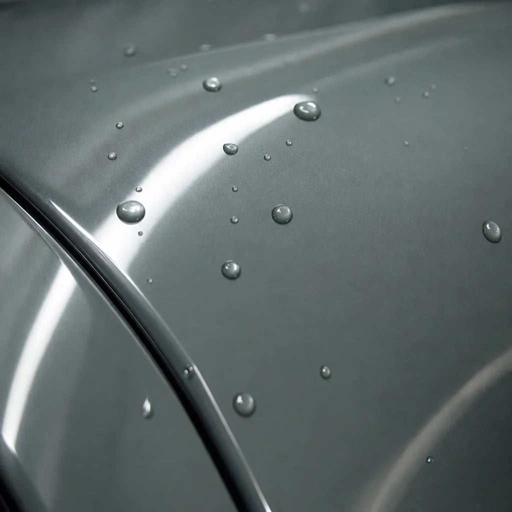 Close-up of Ultimate Flat Shark Grey gloss colored PPF surface texture | Veloro