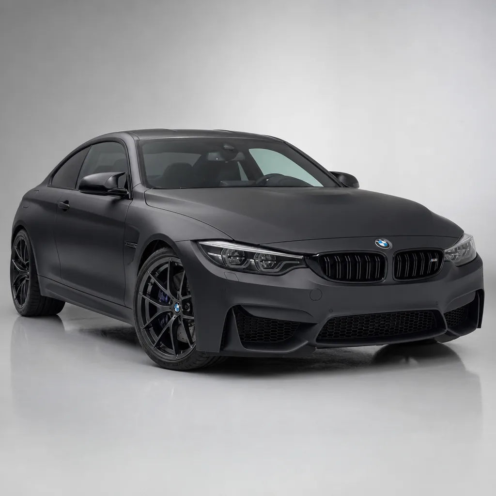 Ultra Black matte colored PPF wrapped on a BMW M4 | Veloro