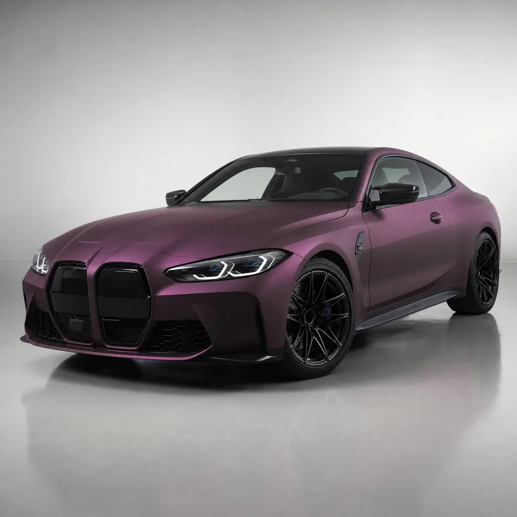 Ultra Chrome Purple matte colored PPF wrapped on a BMW M4 | Veloro