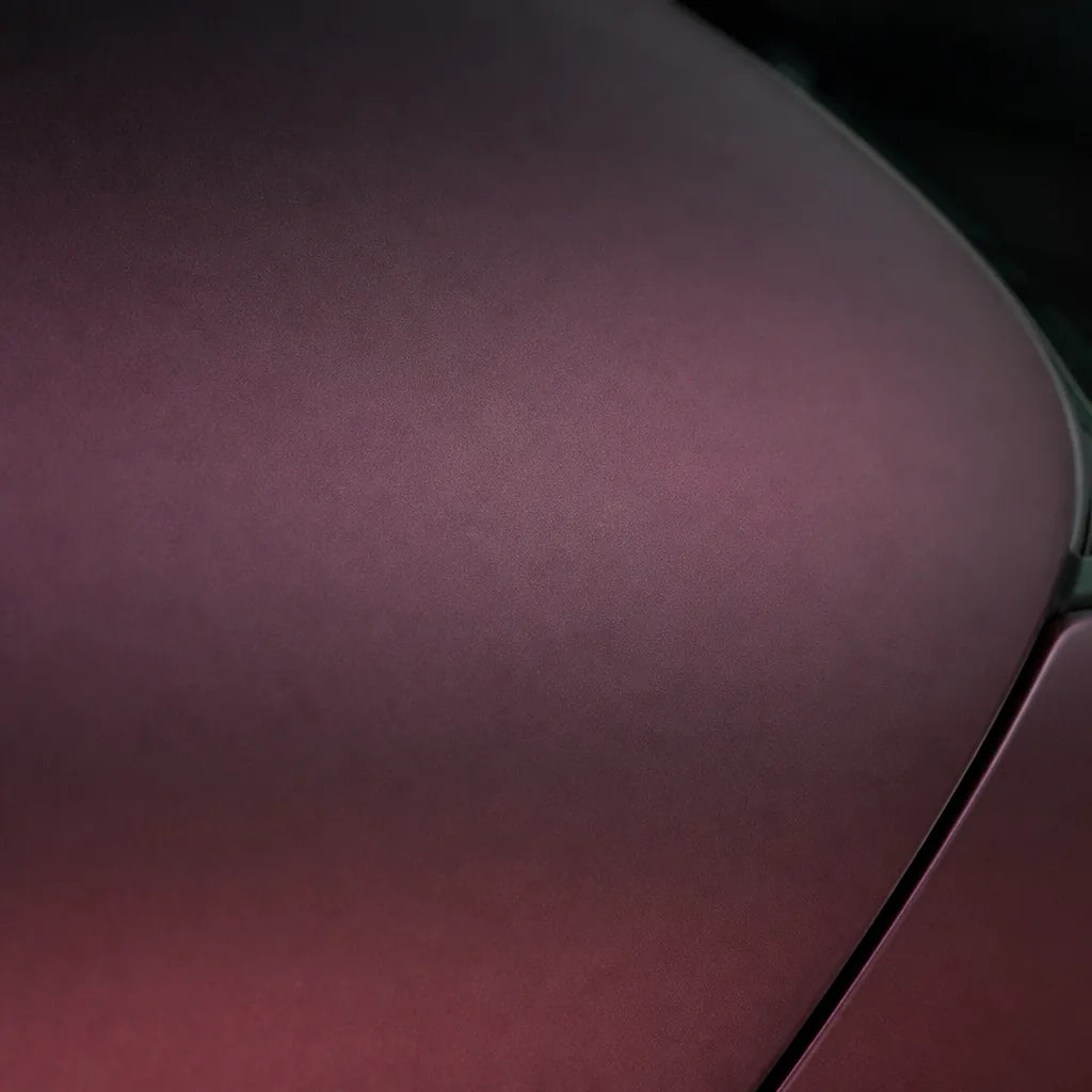 Close-up of Ultra Chrome Purple matte colored PPF surface texture | Veloro