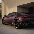Luxury car wrapped in Ultra Chrome Purple matte colored PPF at golden hour | Veloro