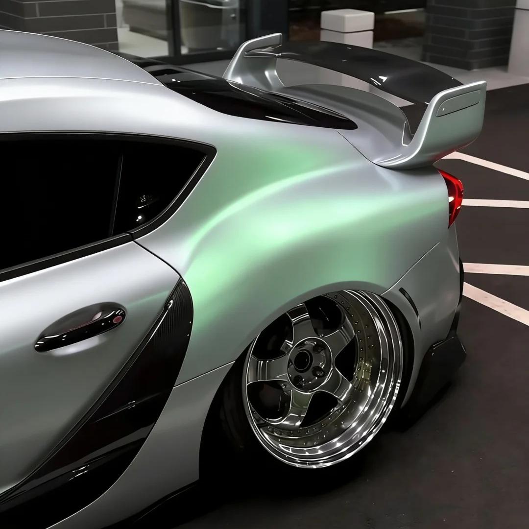 Ultra Gloss Metallic Chameleon Silver Green Car Vinyl Wrap PET product image 5 - Veloro color shift vinyl wrap